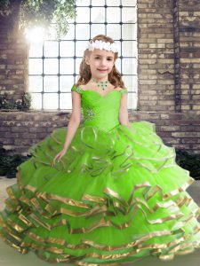 New Arrival Organza Lace Up Child Pageant Dress Sleeveless Floor Length Beading and Ruching