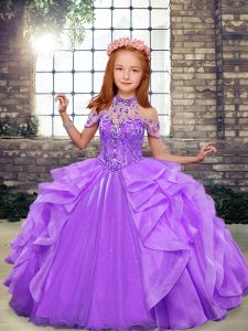 Gorgeous Organza Sleeveless Floor Length Girls Pageant Dresses and Beading and Ruffles
