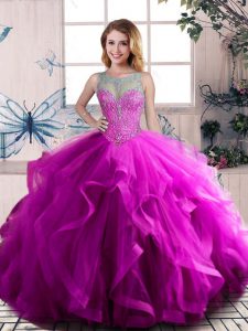 Purple Quinceanera Gowns Sweet 16 and Quinceanera with Beading and Ruffles Scoop Sleeveless Lace Up