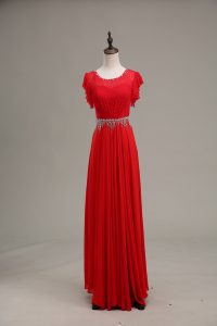 Sumptuous Sleeveless Chiffon Floor Length Zipper Prom Party Dress in Red with Beading and Lace