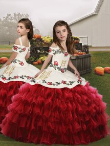 Organza Sleeveless Floor Length Child Pageant Dress and Embroidery and Ruffled Layers