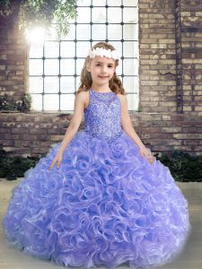 Latest Lavender Scoop Lace Up Beading and Ruffles Pageant Dress Wholesale Sleeveless