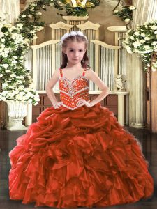 Perfect Floor Length Rust Red Child Pageant Dress Straps Sleeveless Lace Up
