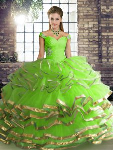 Lace Up Quinceanera Dress Beading and Ruffled Layers Sleeveless Floor Length