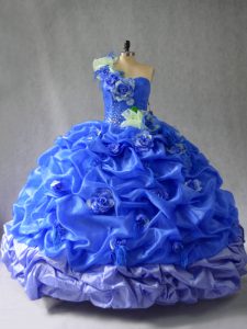 Custom Made Sleeveless Lace Up Floor Length Pick Ups and Hand Made Flower 15th Birthday Dress