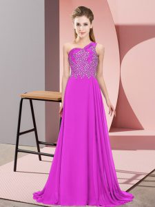 Floor Length Purple Prom Party Dress Chiffon Sleeveless Beading