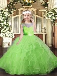 Floor Length Backless Kids Formal Wear for Party and Sweet 16 and Wedding Party with Lace and Ruffles