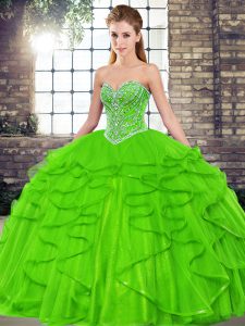 Ball Gowns Sweetheart Sleeveless Tulle Floor Length Lace Up Beading and Ruffles Sweet 16 Dress