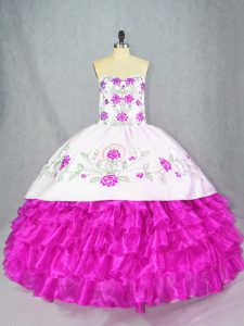 Lovely Sleeveless Embroidery and Ruffled Layers Lace Up 15th Birthday Dress