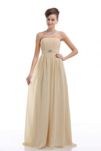 Light Yellow Sleeveless Beading and Ruching Lace Up Dress for Prom