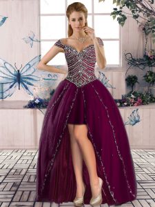 Glittering Sleeveless Lace Up High Low Beading Homecoming Dress