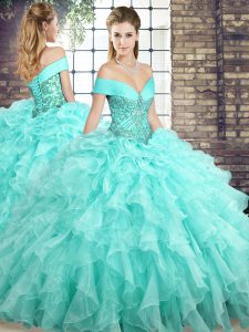 New Style Sleeveless Brush Train Lace Up Beading and Ruffles Vestidos de Quinceanera