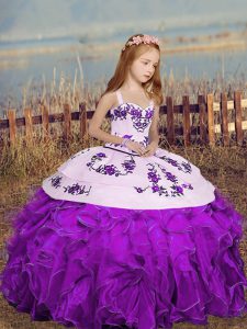 Ball Gowns Little Girl Pageant Gowns Purple Straps Organza Sleeveless Floor Length Lace Up