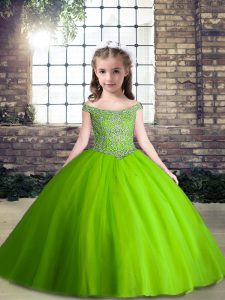 Superior Floor Length Ball Gowns Sleeveless Green Pageant Gowns For Girls Lace Up