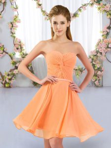 Chiffon Sweetheart Sleeveless Lace Up Ruching Court Dresses for Sweet 16 in Orange