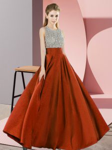 Fabulous Rust Red Empire Beading Prom Dresses Backless Elastic Woven Satin Sleeveless Floor Length