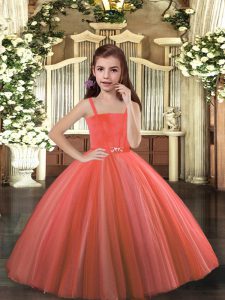 Rust Red Sleeveless Beading Floor Length Custom Made Pageant Dress