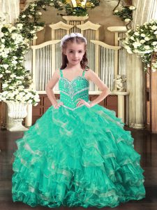 Cheap Turquoise Sleeveless Beading and Ruffles Floor Length Winning Pageant Gowns