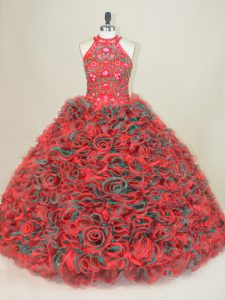 Embroidery Quinceanera Dresses Multi-color Lace Up Sleeveless Brush Train