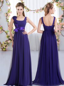 Floor Length Empire Sleeveless Purple Bridesmaids Dress Zipper
