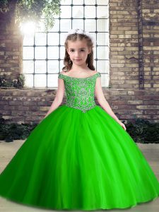 Sleeveless Floor Length Beading Lace Up Pageant Gowns with