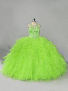 Best Sleeveless Lace Up Beading and Ruffles Quince Ball Gowns
