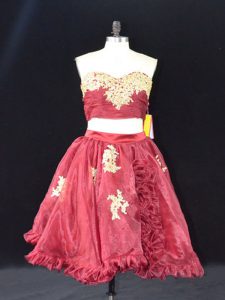 Free and Easy Wine Red Zipper Sweetheart Appliques and Ruffles Homecoming Dress Organza Sleeveless