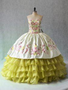 Yellow Green Sweetheart Lace Up Beading and Ruffled Layers Sweet 16 Quinceanera Dress Sleeveless