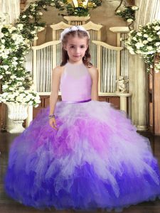 Customized Multi-color High-neck Backless Ruffles Little Girls Pageant Dress Wholesale Sleeveless