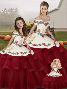 Gorgeous Sleeveless Brush Train Embroidery and Ruffled Layers Lace Up Quinceanera Dresses
