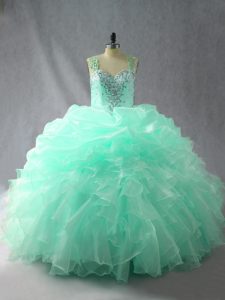 Apple Green Zipper Quinceanera Gowns Beading and Ruffles and Pick Ups Sleeveless Floor Length