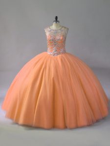 Floor Length Orange 15 Quinceanera Dress Scoop Sleeveless Lace Up