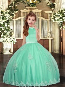 Apple Green Sleeveless Tulle Backless Pageant Dress for Teens for Party and Sweet 16 and Wedding Party