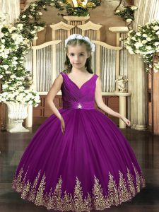 On Sale Eggplant Purple Sleeveless Tulle Backless Pageant Dresses for Party and Wedding Party