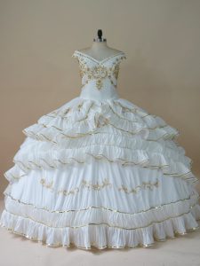 Beading and Embroidery Quinceanera Dress White Lace Up Sleeveless Floor Length