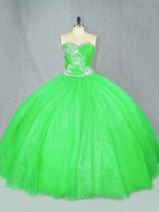 High End Ball Gowns Tulle Sweetheart Sleeveless Beading Floor Length Lace Up Ball Gown Prom Dress
