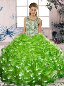 Clearance Ball Gowns Beading and Ruffles Quinceanera Gown Lace Up Organza Sleeveless Floor Length