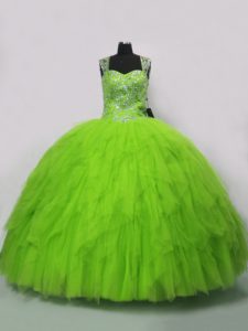Custom Designed Lace Up Quinceanera Gown Beading and Ruffles Sleeveless Floor Length