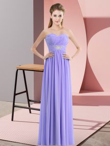 Hot Selling Floor Length Lavender Prom Dress Chiffon Sleeveless Beading