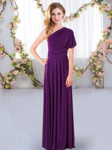 Eye-catching Floor Length Empire Sleeveless Purple Bridesmaid Gown Criss Cross