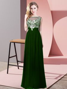 Dark Green Empire Beading Prom Party Dress Backless Chiffon Sleeveless Floor Length