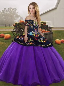 Stunning Tulle Sleeveless Floor Length Sweet 16 Dress and Embroidery