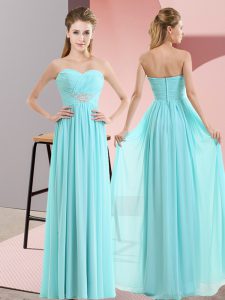 Empire Prom Evening Gown Aqua Blue Sweetheart Chiffon Sleeveless Floor Length Zipper