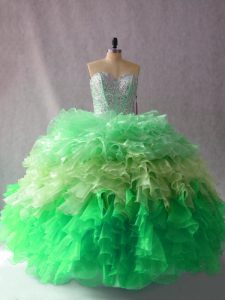 Captivating Floor Length Lace Up Ball Gown Prom Dress Multi-color for Sweet 16 and Quinceanera with Beading and Ruffles