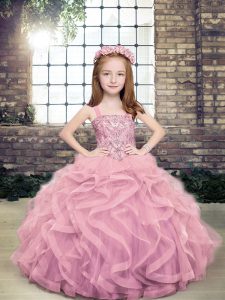 Beauteous Lilac Sleeveless Tulle Lace Up Kids Pageant Dress for Party and Wedding Party