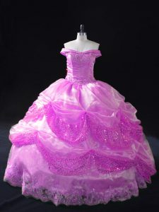 Glittering Lilac Ball Gowns Beading and Appliques and Pick Ups Sweet 16 Dresses Lace Up Organza Sleeveless Floor Length