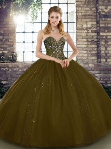 Sophisticated Sweetheart Sleeveless Lace Up 15 Quinceanera Dress Brown Tulle
