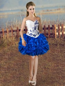 Fitting Sweetheart Sleeveless Organza Prom Dress Embroidery and Ruffles Lace Up