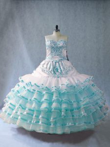 Excellent Sleeveless Lace Up Floor Length Embroidery and Ruffled Layers 15 Quinceanera Dress
