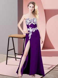 Purple Sleeveless Lace and Appliques Floor Length Prom Evening Gown